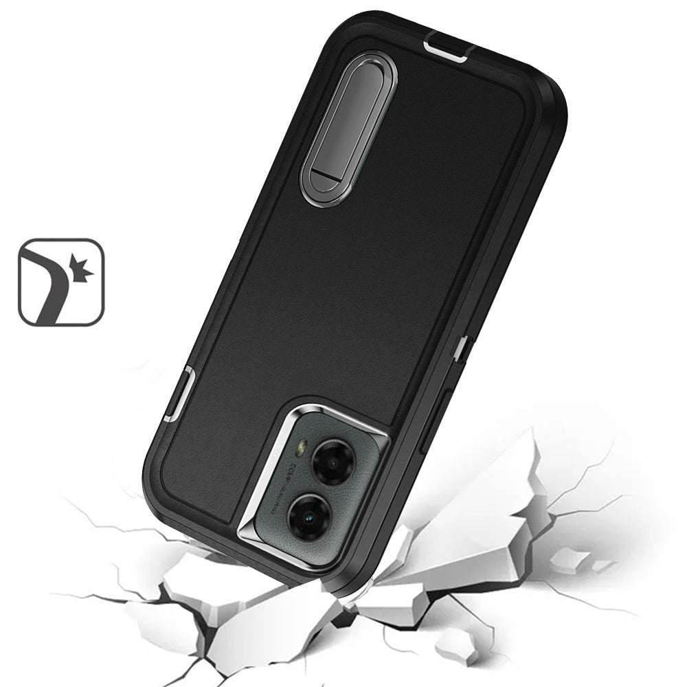 For Apple iPhone 15 Hybrid 3 Layers Hard 3in1 Shockproof with Kickstand Heavy Duty Hard TPU Rubber Anti-Drop Case Cover Black
