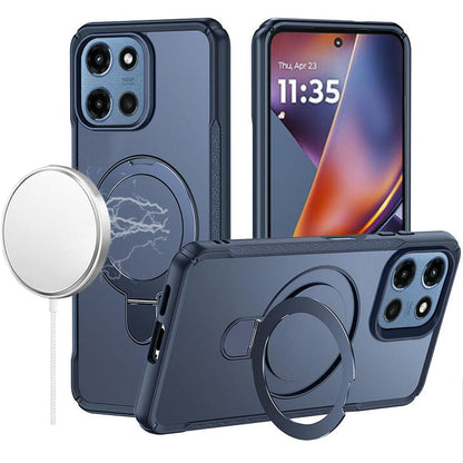Phone Case for Motorola Moto G 5G 2026/ Moto G 5G 2025 Magnetic Ring Stand Matte Finish Shockproof Grip Slim Armor Heavy Duty TPU Protective Hybrid Cover Navy Blue