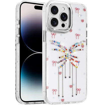 For iPhone 14 Pro Max (6.7") Butterfly Resin Epoxy Diamond Design Metal Edged Hybrid Shockproof Heavy Duty Drop Protection Case Cover