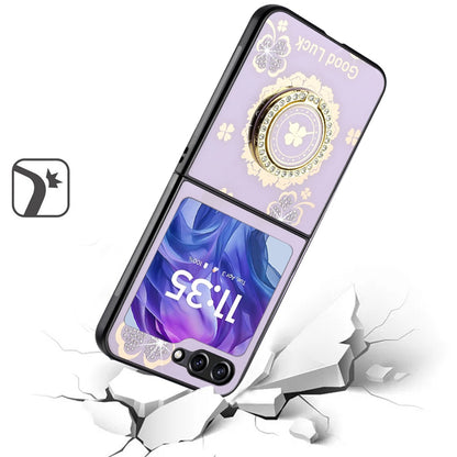 Phone Case for Motorola Razr 2026, Razr 2025, Razr 2024 Floral Butterfly Ring Stand Glitter Bling Shockproof Hybrid Luxury Fashion Protective Anti Slip Durable Grip Cover Purple