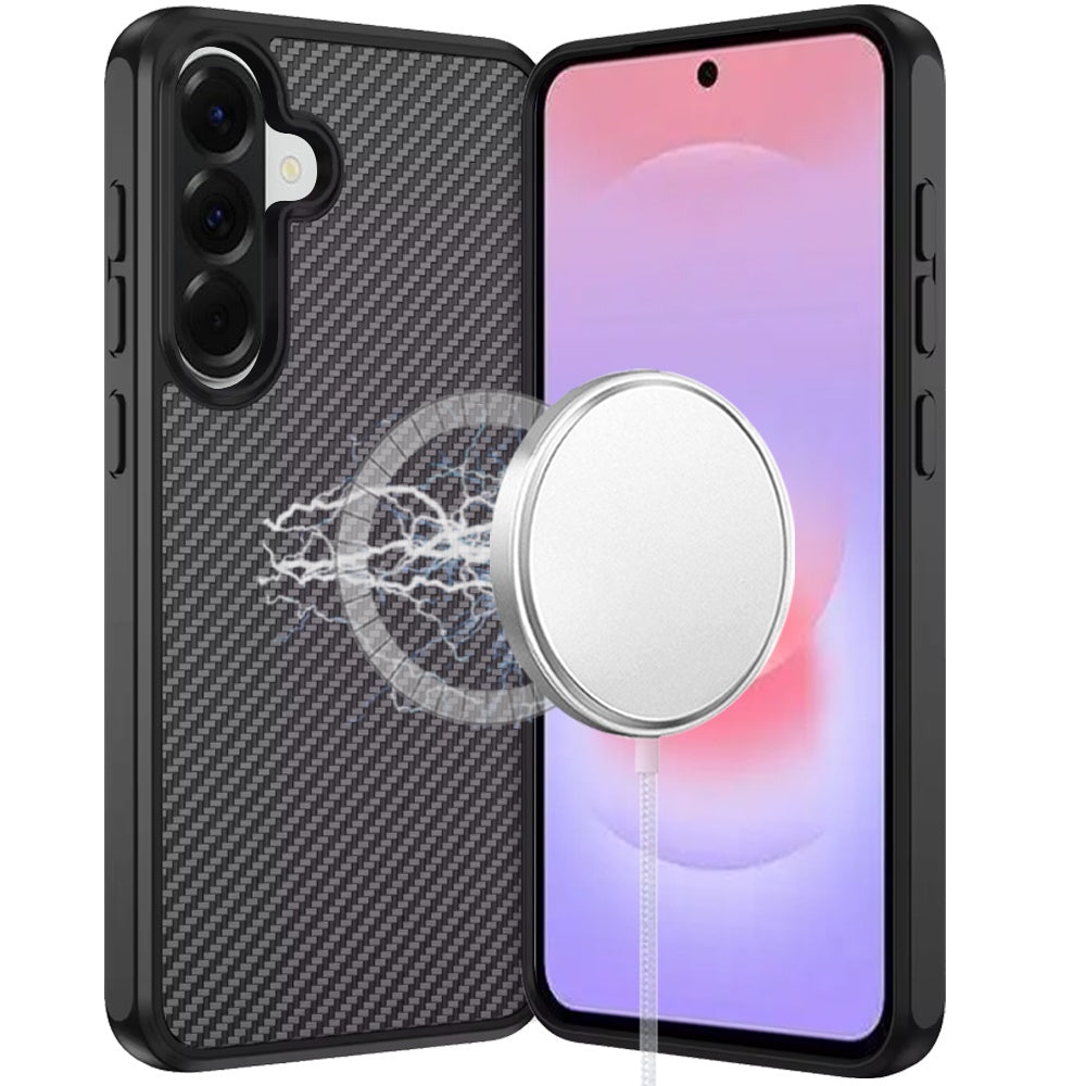 Phone Case for Galaxy A37 Magnetic Carbon Fiber Hybrid 2.0mm Rugged Compatible with MagSafe Shockproof Durable Protective Grip Cover