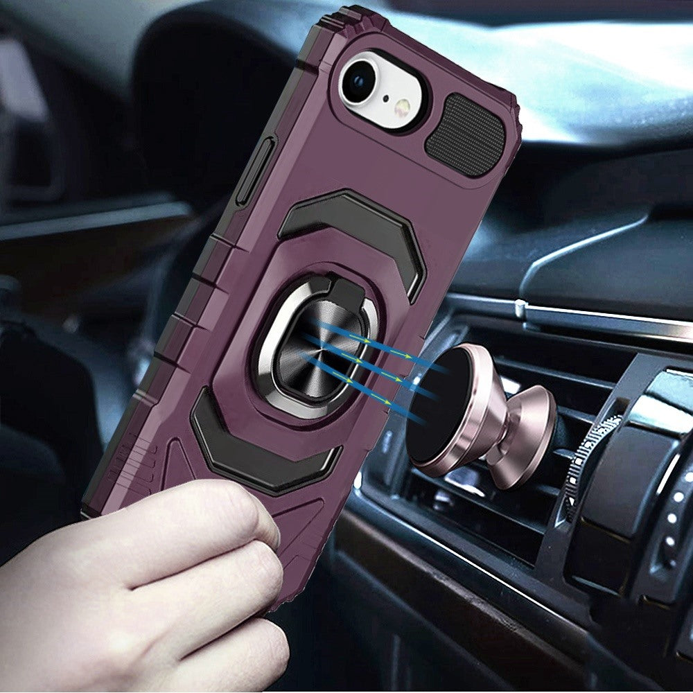Phone Case for Apple iPhone 17E / iPhone 16E / iPhone SE4 Rugged Hybrid Dual Layer Magnetic Ring Stand Armor Shock Absorbing Heavy Duty TPU Reinforced Bumper Cover Purple