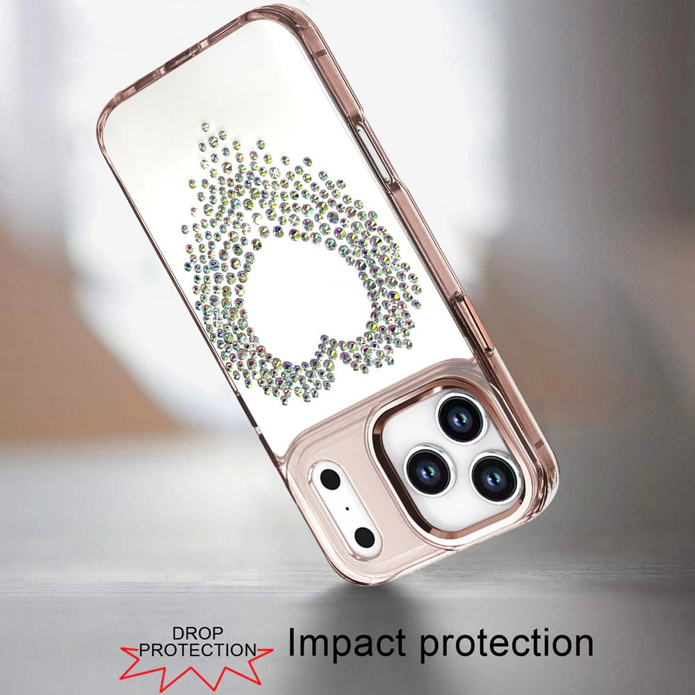 Phone Case for Apple Apple iPhone 17 Pro Angel Hearts Bling Shimmer Colorful Glitter Chrome Edge Shockproof Stylish Hybrid Design Cover Rose Gold