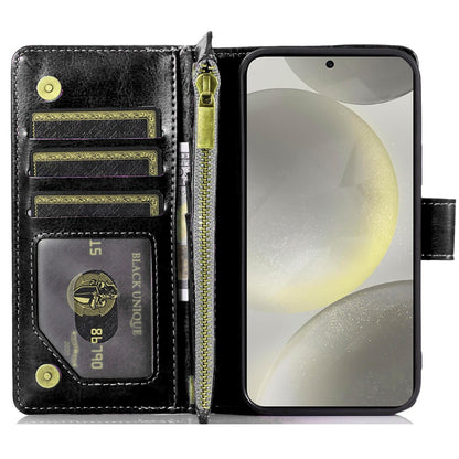 For Samsung Galaxy S25 Ultra Leather Wallet Case with Zipper, 9 Card Slots, Cash Pocket, Stand & Strap, Clutch Pouch Design Case Cover Black