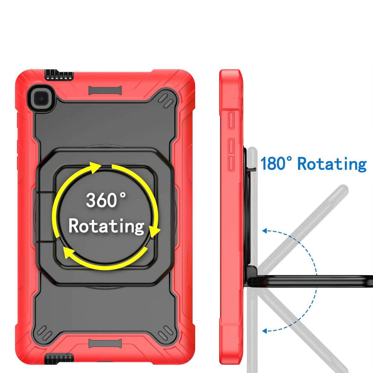 For Tough Hybrid 3 in 1 Case with 180° Rotating Kickstand, Adjustable Shoulder Strap, Shockproof TPU Rubber PC Red / Black Tablet Case Cover