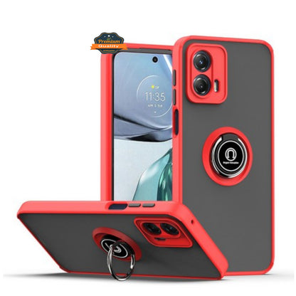 For Motorola Moto G 5G 2026 / Moto G Play 2026 Translucent Matte Back Hybrid with Rotatable Metal Ring Holder Kickstand Shockproof TPU (Fit Car Mount) Case Cover