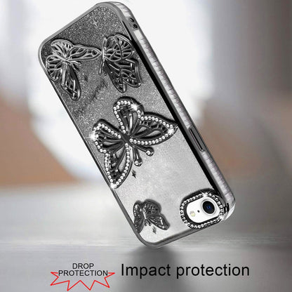 For Apple iPhone 17E /16E Luxury Butterfly Sparkle Glitter Diamond Crystal Rhinestone Shimmer Bling Plating Thick TPU Hard PC Case Cover