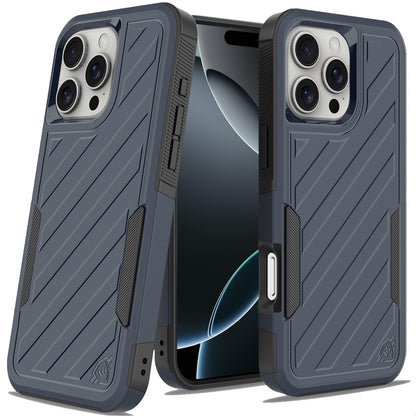 Phone Case for iPhone 16 Pro Max Premium Hybrid Rugged lined Shockproof Textured 2-in-1 Non-Slip Hard PC & TPU Non Slip Tough Cover