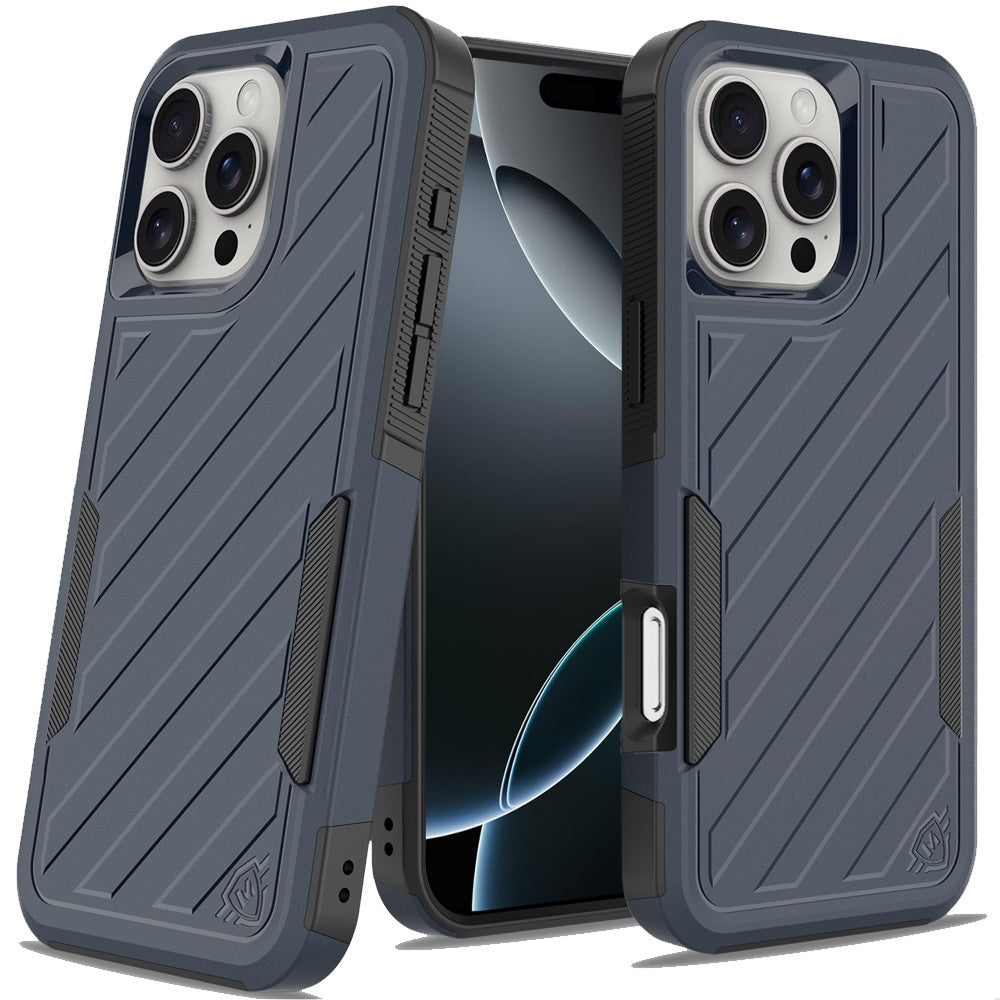 Phone Case for iPhone 16 Pro Max Premium Hybrid Rugged lined Shockproof Textured 2-in-1 Non-Slip Hard PC & TPU Non Slip Tough Cover
