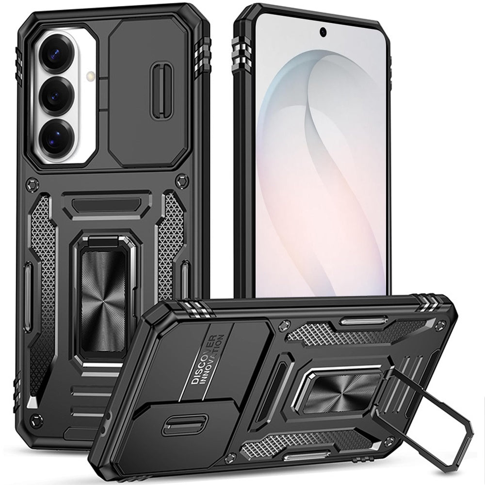 Phone Case for Samsung Galaxy S26 FE /Fan Edition Tough Metal Ring Shockproof Sliding Camera Window Hybrid Armor Rugged Anti Slip Heavy Duty Grip Cover