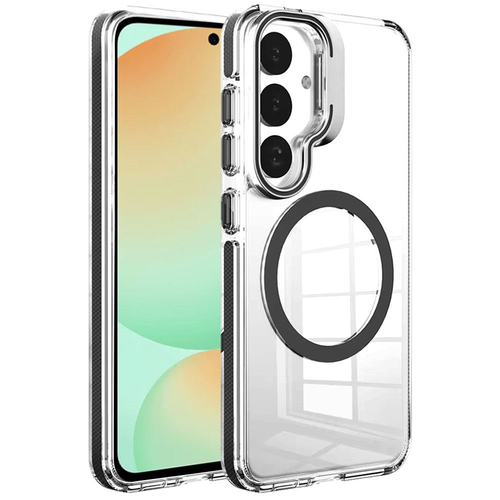 Phone Case for Samsung Galaxy S23 Ultra Magnetic Circle Transparent Tough Hybrid Camera Stand Guard Stand Shockproof Color Edge Rugged Grip Cover Black