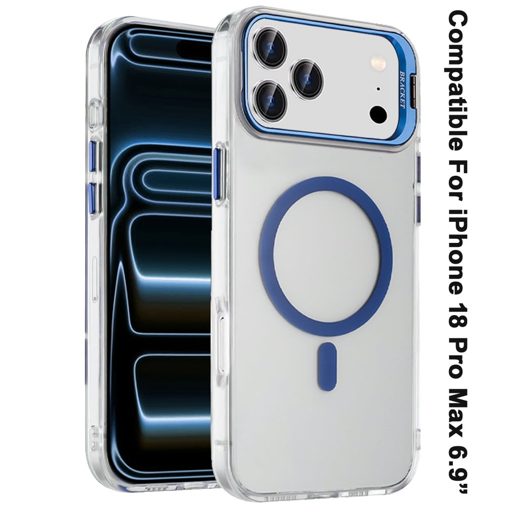 Phone Case for Apple iPhone 18 Pro Max Clear Metallic Camera Stand Magnetic Hybrid TPU Shockproof Grip Camera Protection Kickstand Durable Armor Cover