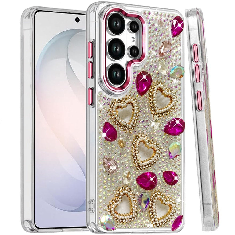 Phone Case for Samsung Galaxy S26 Ultra Luxury Crystal Heart Rhinestone Diamond Bling Shockproof Hybrid Glitter Protective Stylish Durable Grip Cover
