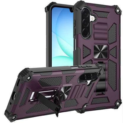 Phone Case for Samsung Galaxy A17 5G Built in Magnetic Hiden Kickstand Shockproof Rugged Armor Grip Hybrid Heavy Duty Anti Slip Protective Style Cover Purple