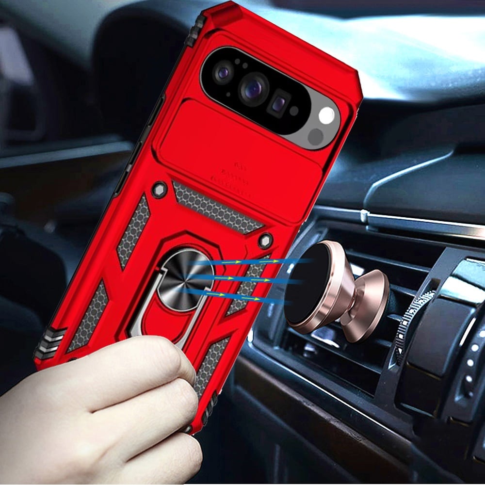 For Google Pixel 10 / 10 Pro Hybrid Ring Shockproof with 360° Rotate Ring Kickstand, Camera Lens Protection, Soft Edge Bumper Case Cover