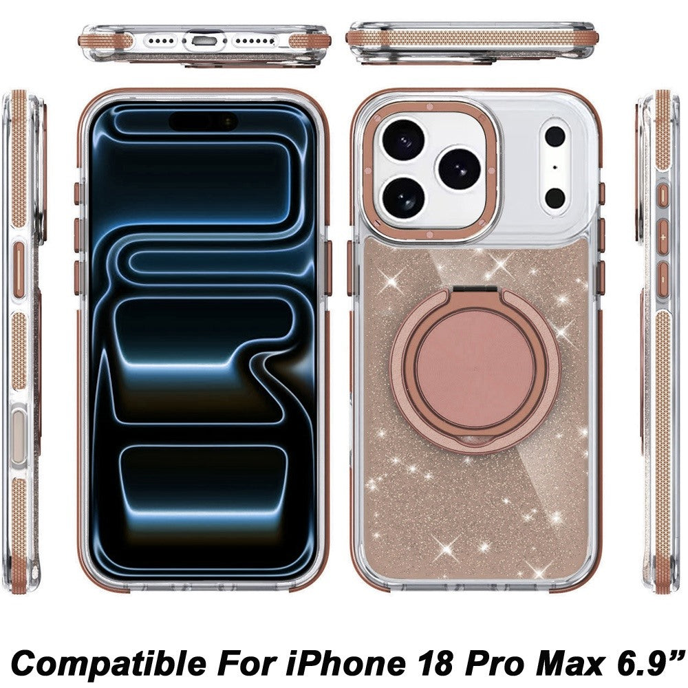 Phone Case for Apple iPhone 18 Pro Max Magnetic Hybrid 360 Rotating Ring Kickstand Tough Hard PC Soft TPU Glitz Shimmer Glitter Shock Absorbing Cover