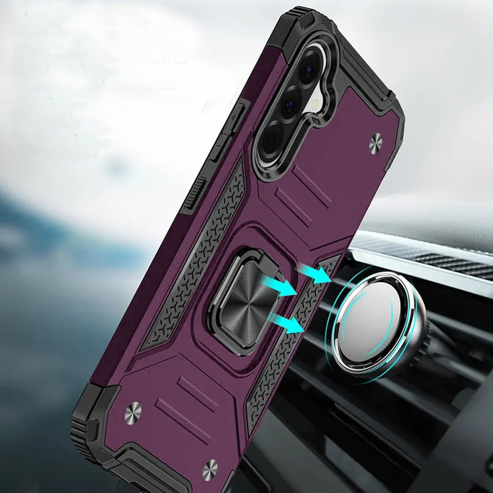 Phone Case for Samsung Galaxy A37 / A36 Magnetic Car Mount Hybrid Ring Stand Shockproof Rugged Grip Armor Heavy Duty Protective TPU Durable Cover Purple