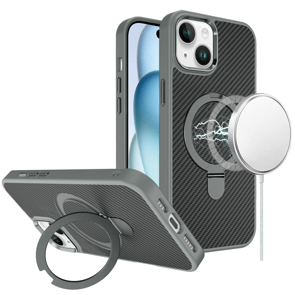 For Apple iPhone 12 /12 Pro Hybrid Carbon Fiber Design with MagSafe Compatible [Magnetic Circle], Ring Stand Shockproof Slim TPU Case Cover