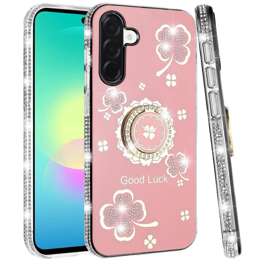 Phone Case for Samsung Galaxy A27 5G Glitter Diamond Ring Stand Sparkle Rhinestone Edge AntiSlip Kickstand Luxury Fashion Bumper Shockproof Cover