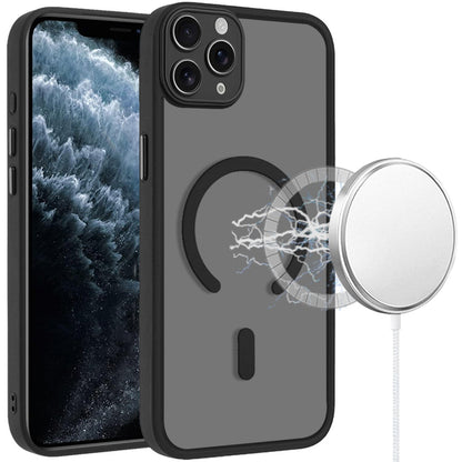Phone Case for iPhone 11 Pro Max Matte Frosted Magnetic Back Hybrid Hard PC Soft TPU Camera Protection Slim Shock Absorbing Anti Fingerprint Cover Black