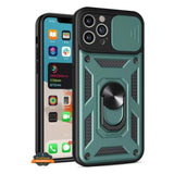 For Apple iPhone 15 Pro Max (6.7") Built in Sliding Camera Lens Protection & Finger Ring Stand Holder Hybrid Shockproof  Phone Case Cover