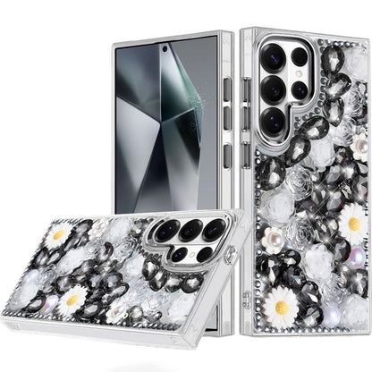 Phone Case for Samsung Galaxy S24 Ultra Full Bling Rhinestone Glitter Floral Luxury Hybrid Shockproof Stylish Sparkling Protective Designer Ornament Cover