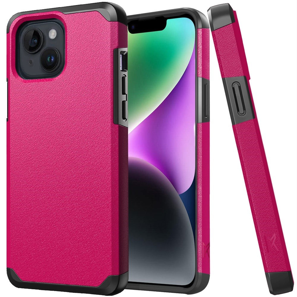 Phone Case for iPhone 14/13 Premium Slim Tough 2in1 Hybrid Case Dual-Layer PC TPU Rubber Armor with Shockproof Protection Cover Pink
