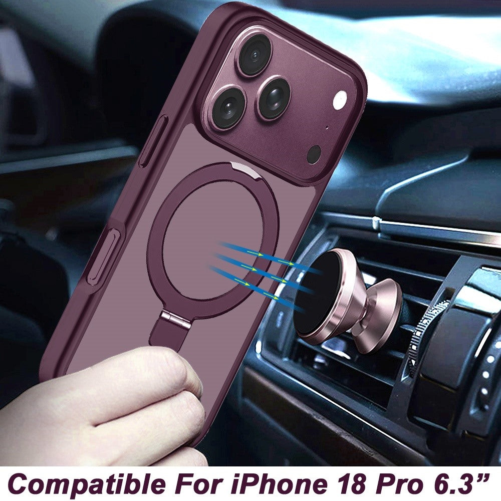 Phone Case for Apple iPhone 18 Pro Magnetic Ring Stand Full Rotation Matte Shockproof Grip Anti Slip Durable Camera Protection Hybrid Cover