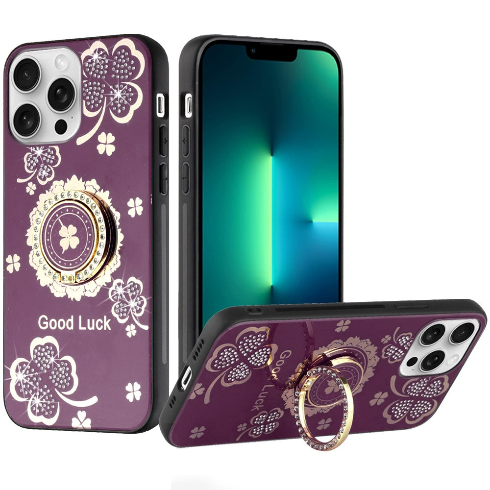 Phone Case for Apple iPhone 13 Pro Max Diamond 3D Fashion Floral Glitter Engraved Luxury Bling Hybrid Shockproof Chrome Edge Protective Grip Cover Purple