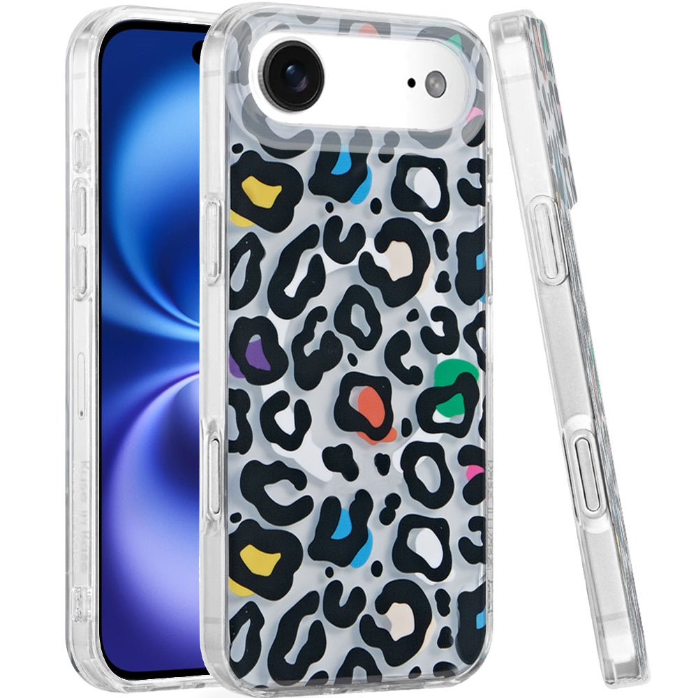 For Apple iPhone 17 AIR Stylish Pattern Fashion IMD Printed Design TPU Double Layer Slim Shockproof with Magnetic Back Case Cover Multicolor Leopard