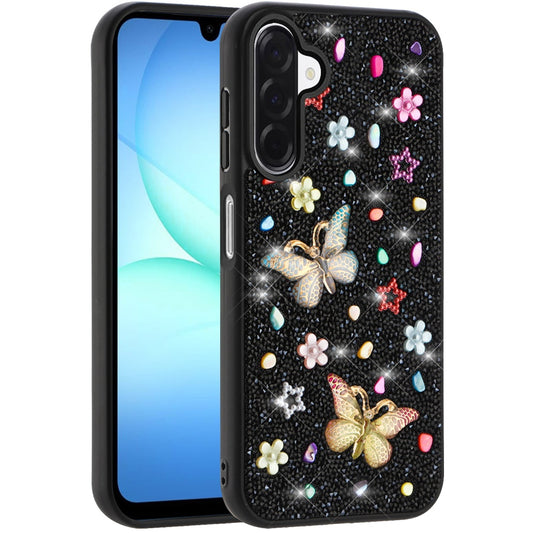 For Samsung Galaxy A17 5G Diamond Butterfly 3D Glitter Bling Design, Slim Hybrid Sparkle Protective Cover TPU for Women Girls Case Cover