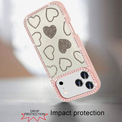 Phone Case for Apple iPhone 17 Pro Max (6.9") Spread Love Hearts Glitter Shimmer Bling Diamond Edge Shockproof Hybrid Stylish Protective Slim Grip Designer Cover Pink