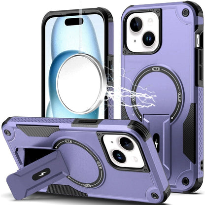 Phone Case for Apple iPhone 15 Magnetic Kickstand Rugged Shockproof Armor Grip Anti Slip Heavy Duty Protective Matte Stand Hybrid Cover Purple
