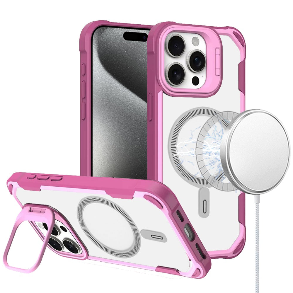 For Apple iPhone 15 Pro Max Magnetic Circle Hybrid with Camera Stand, Compatible with MagSafe, Shockproof Protective Case Cover