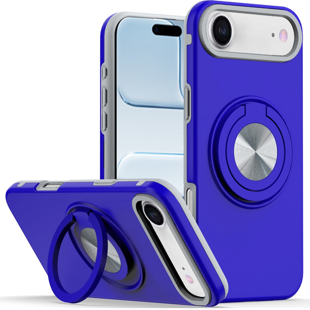 For Apple iPhone 17 AIR Metal Matte Hybrid with Invisible Rotational Ring Stand, Car Mount Friendly, Military Grade Slim Fit Sturdy Case Cover