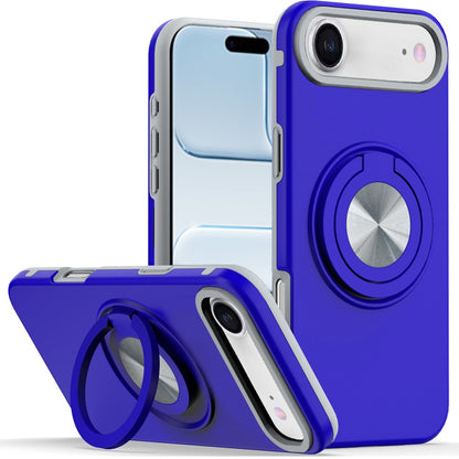 For Apple iPhone 17 AIR Metal Matte Hybrid with Invisible Rotational Ring Stand, Car Mount Friendly, Military Grade Slim Fit Sturdy Case Cover