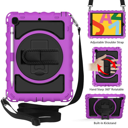Tablet Case for Apple iPad (9.7 inch) 360 Rotating Hybrid Heavy Duty Kickstand Hand Strap Shoulder Strap Full Body Drop Protection Cover Purple