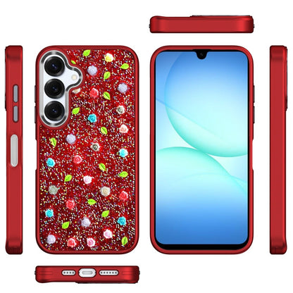 For Samsung Galaxy S25 Fan Edition /Galaxy S25 FE Floral Design Embedded Glass Diamond Fancy Fashion Glitter Bling Sparkly Hybrid Rugged TPU Bumper Case Cover