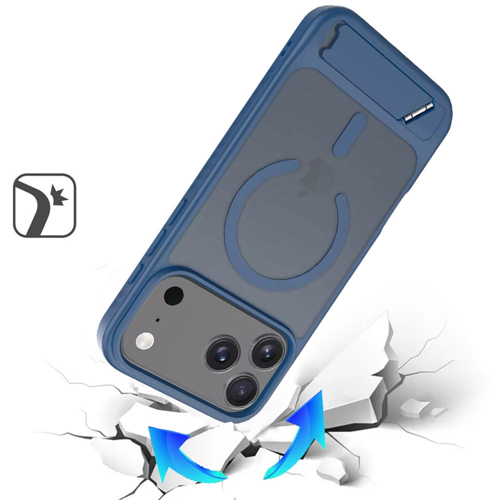 Phone Case for Apple iPhone 18 Pro Max Matte Magnetic Metal Kickstand Shockproof Grip Anti Slip Durable Protective Heavy Duty Hybrid Cover Blue