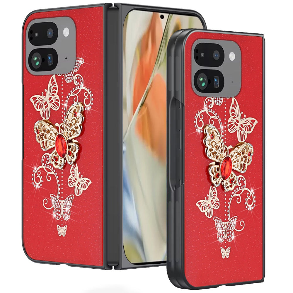 For Google Pixel 10 Pro Fold Diamonds 3D Fashion Bling Sparkly Glitter Ornaments Engraving Hybrid with Ring Kickstand Case Cover