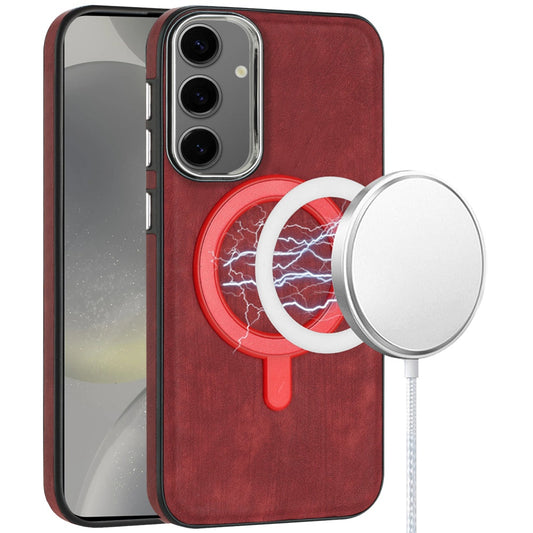 For Samsung Galaxy S25+ /S25 Plus /S24+ Plus Fashion PU Vegan Leather Chrome Edge Hybrid, MagSafe Compatible, Durable TPU Hard PC Case Cover