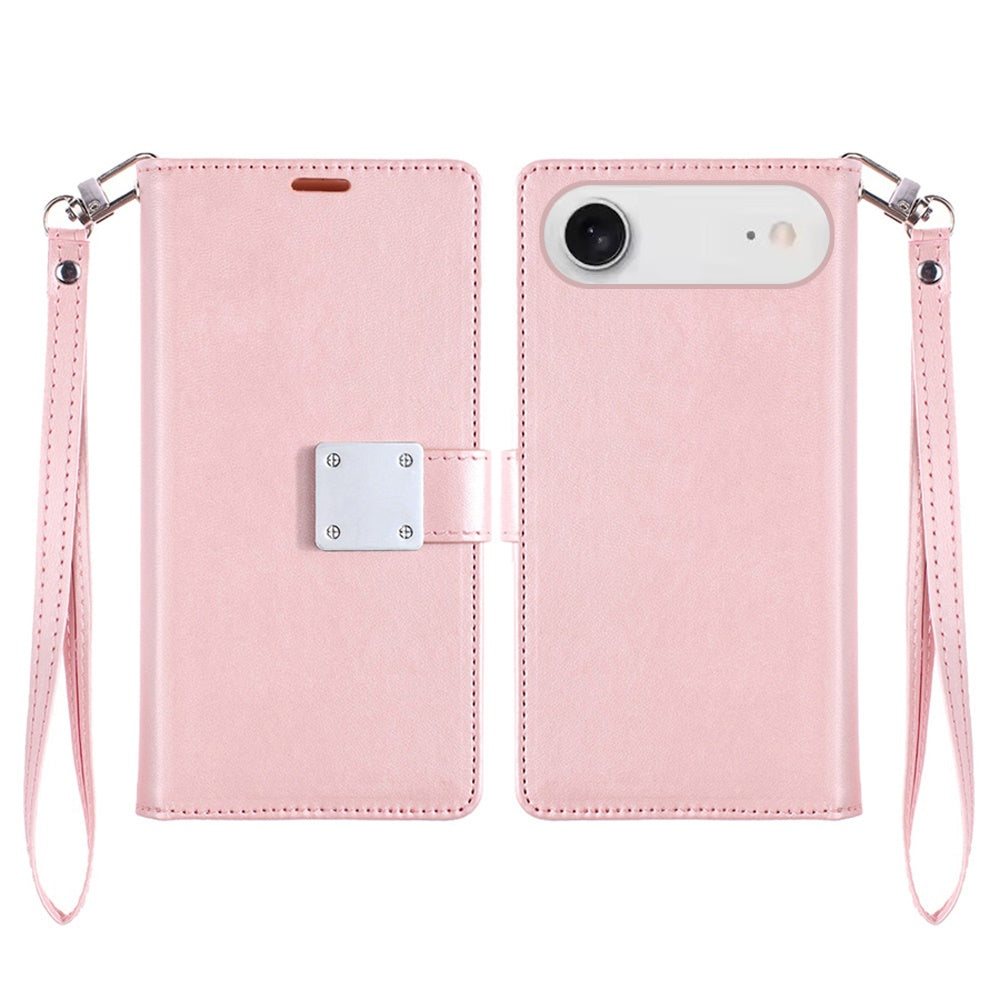 Phone Case for Apple iPhone 17 Air Wallet Credit Card Holder Leather Grip Shockproof Hybrid Protective Style Durable Flip Pouch Cover Rose Gold
