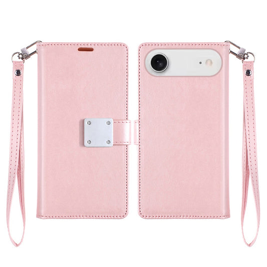 Phone Case for Apple iPhone 17 Air Wallet Credit Card Holder Leather Grip Shockproof Hybrid Protective Style Durable Flip Pouch Cover Rose Gold