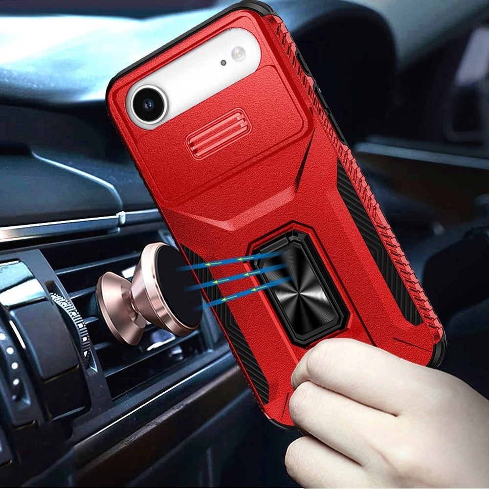 For Apple iPhone 17 Air (6.6") Wallet Case with Ring Stand & Slide Camera Cover Back Credit Card Slot Holder, Military Grade Case Cover