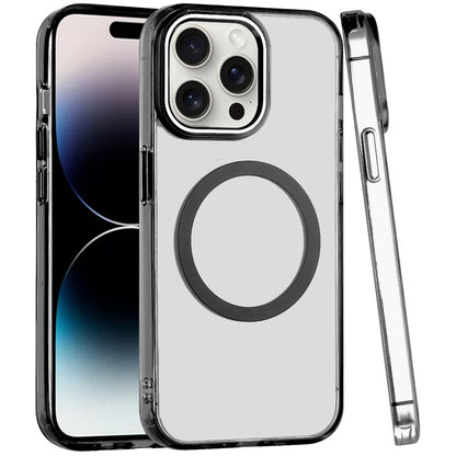 Phone Case for Apple iPhone 14 Pro Magnetic Clear Acrylic Metal Button Camera Guard Shockproof Transparent Slim Grip Premium Hybrid Cover Black
