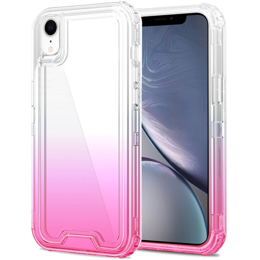 For iPhone XR Hybrid 3-in-1 Clear Case - Two-Tone Transparent Shockproof TPU + Hard Protective Frame Case Cover Clear+Pink