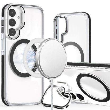 For Samsung Galaxy A17 5G Hybrid Clear Back Case with Invisible Camera Bracket Stand, MagSafe Magnetic Circle, Shockproof Color Frame Case Cover