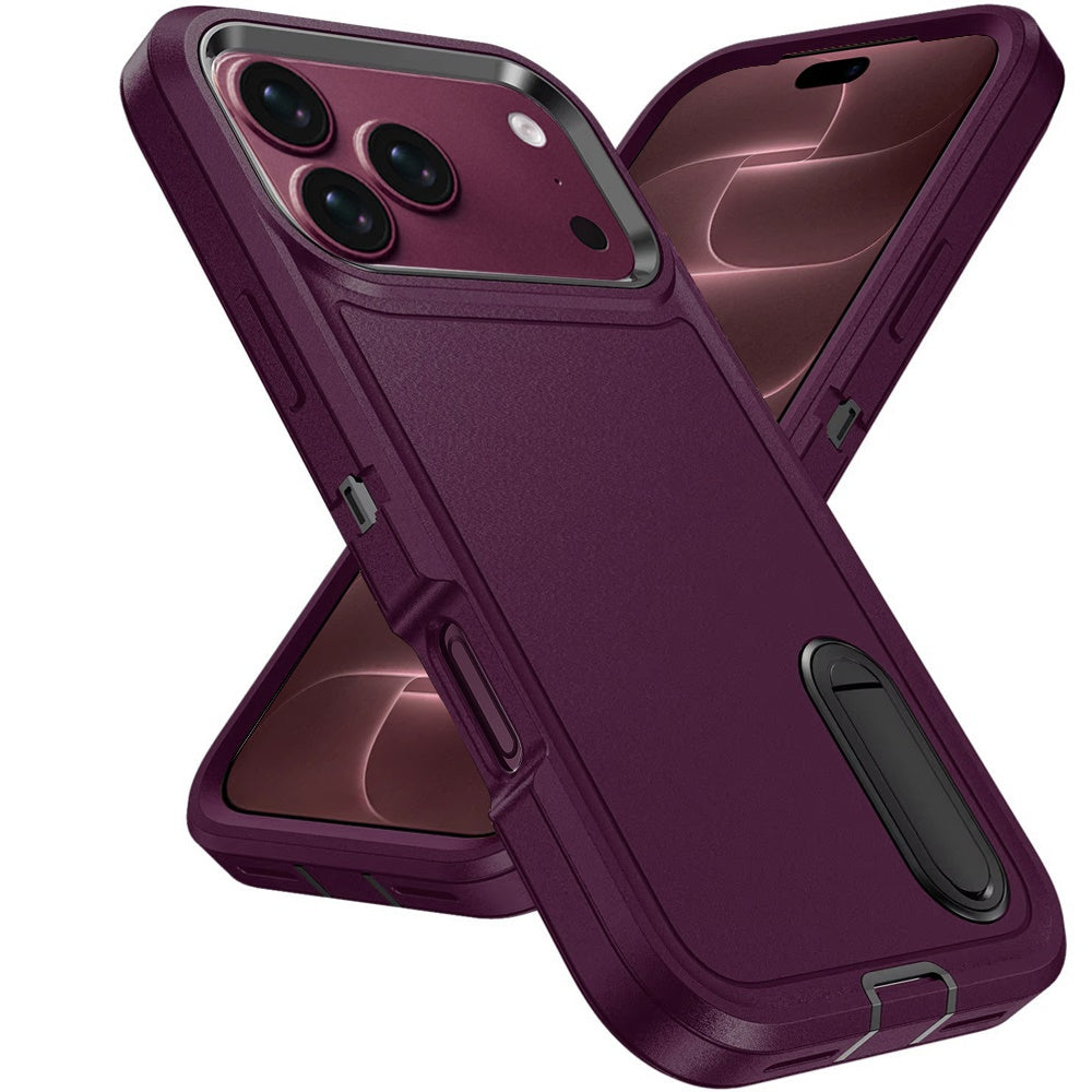 Phone Case for Apple iPhone 18 Pro/ iPhone 17 Pro 3in1 Tough Rugged Kickstand Shockproof Armor Grip Heavy Duty Drop Resistant Protective Hybrid Cover Purple
