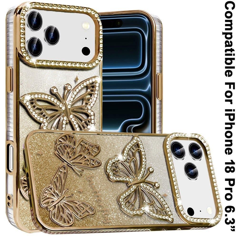 Phone Case for Apple iPhone 18 Pro Butterfly Freedom Shimmer Glitter Thick TPU Shockproof Anti Slip Durable Protective Design Cover