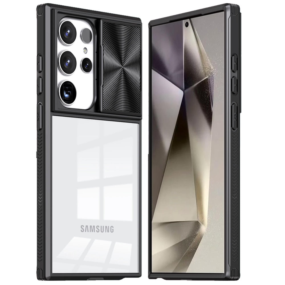For Samsung Galaxy S25 Ultra Hybrid Cases with Sliding Camera Cover Transparent Shockproof Bumper TPU Protective Case Cover